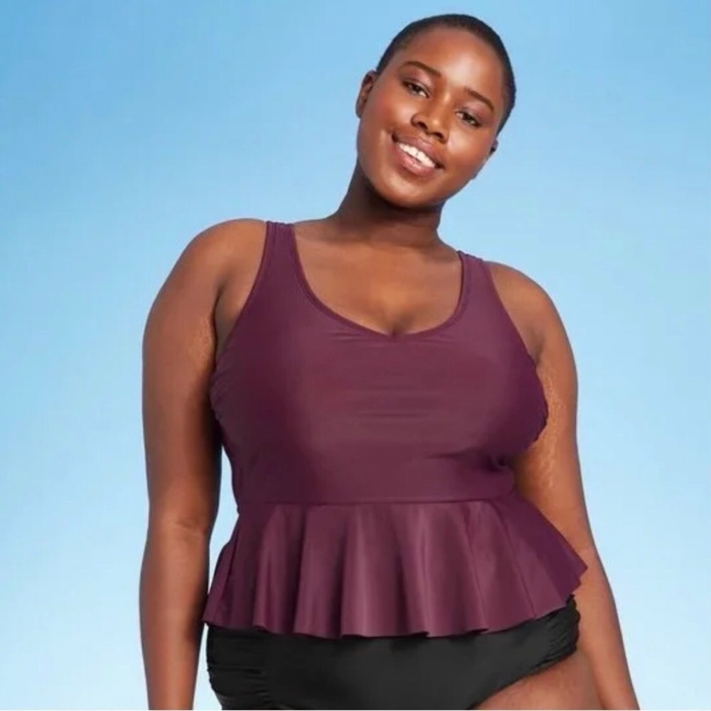 Kona sol burgundy peplum scoop neck tankini top nwt